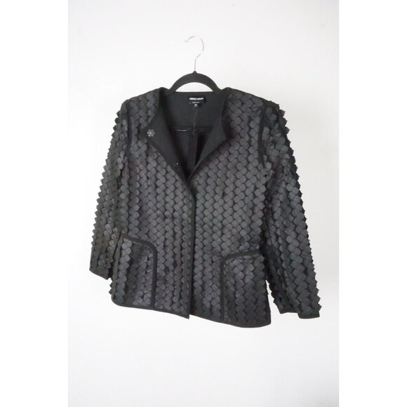 Giorgio Armani Raven Black Fishscale Button Jacket Coat Sz 42 BRAND NEW